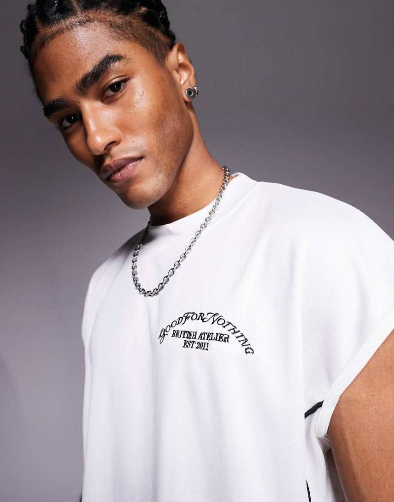 Good For Nothing - Ärmelloses T-Shirt aus Netzstoff in Beige mit schwarzer Paspelierung, Kombiteil-Neutral von Good For Nothing