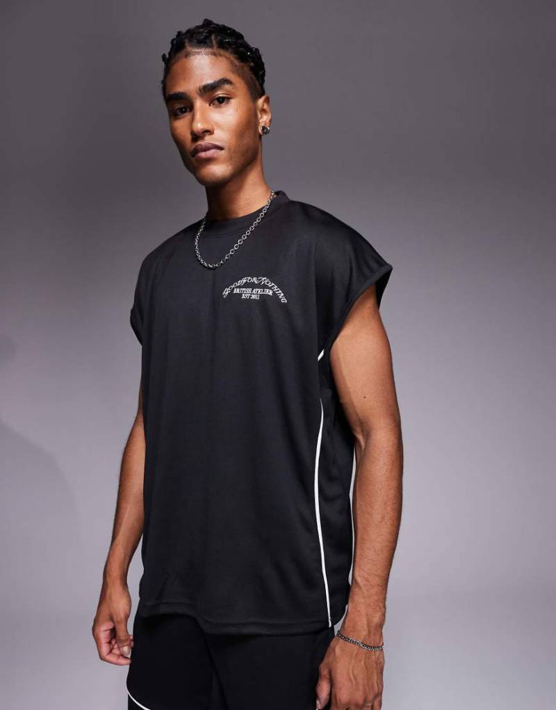 Good For Nothing - Ärmelloses T-Shirt aus Netzstoff in Schwarz mit beiger Paspelierung, Kombiteil von Good For Nothing