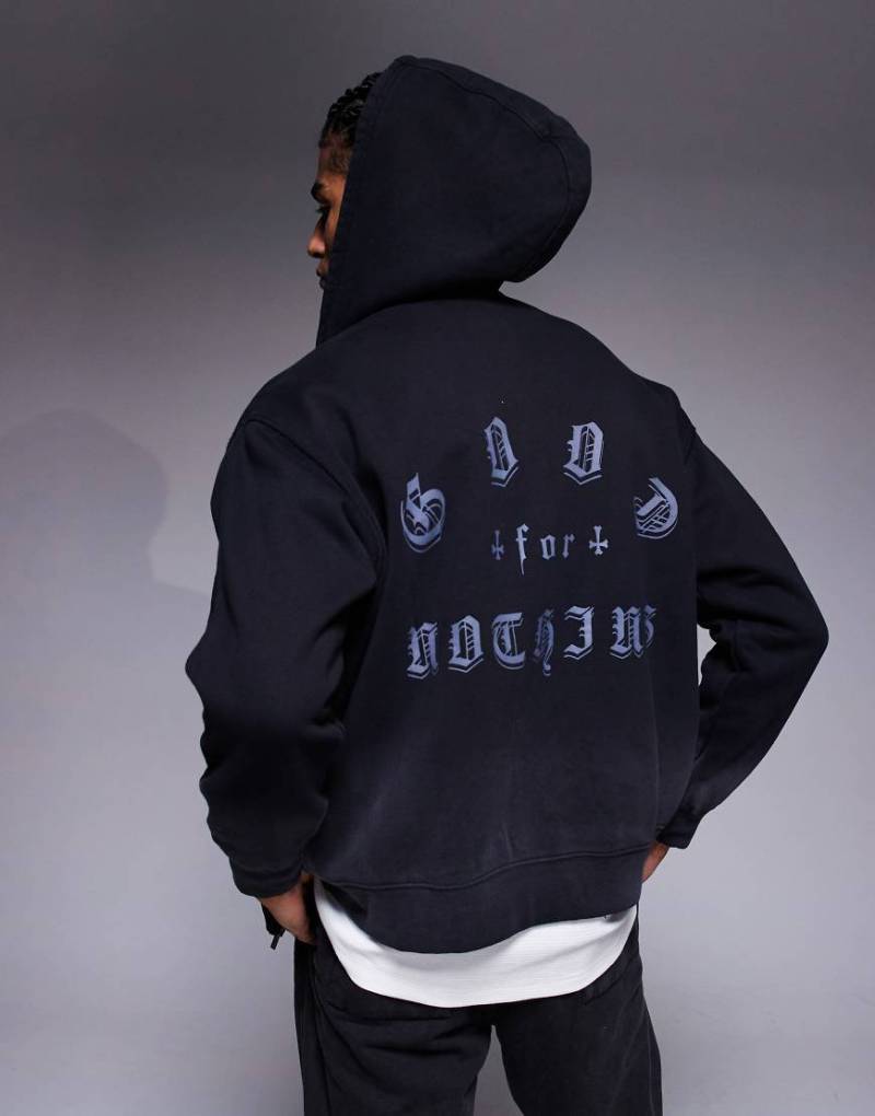 Good For Nothing - Oversize-Kapuzenpullover in Schwarz mit durchgehendem Reißverschluss und Spray-Optik von Good For Nothing