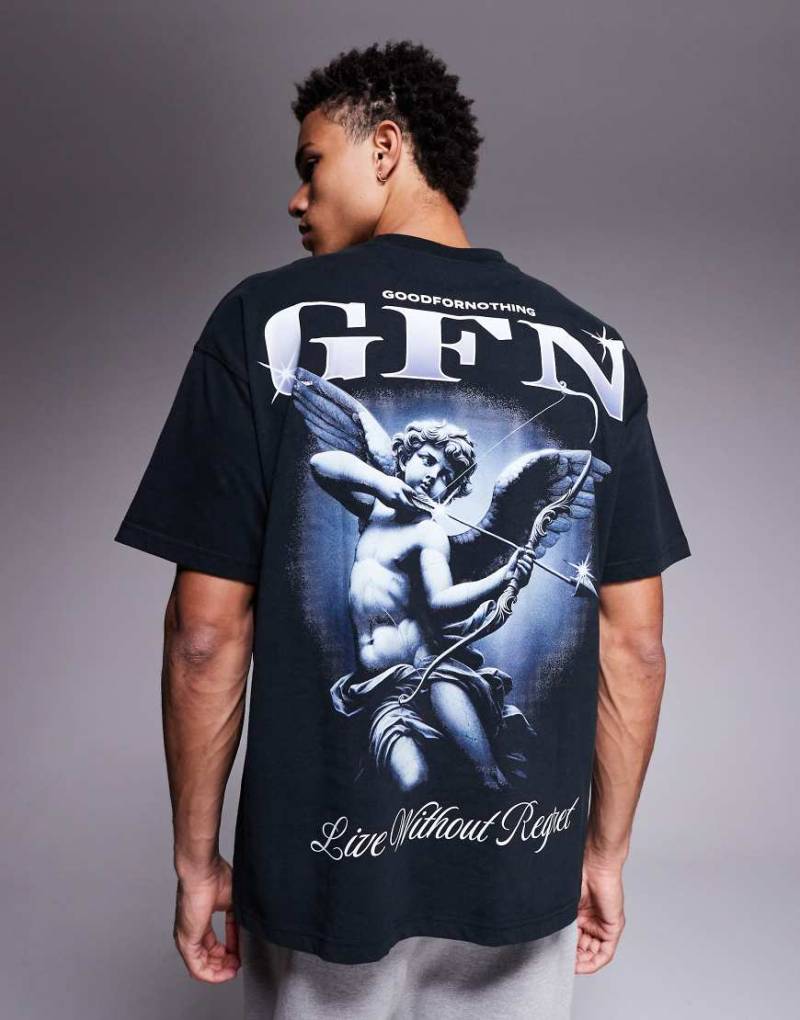 Good For Nothing - Oversize-T-Shirt in Schwarz mit Engel-Rückenprint von Good For Nothing