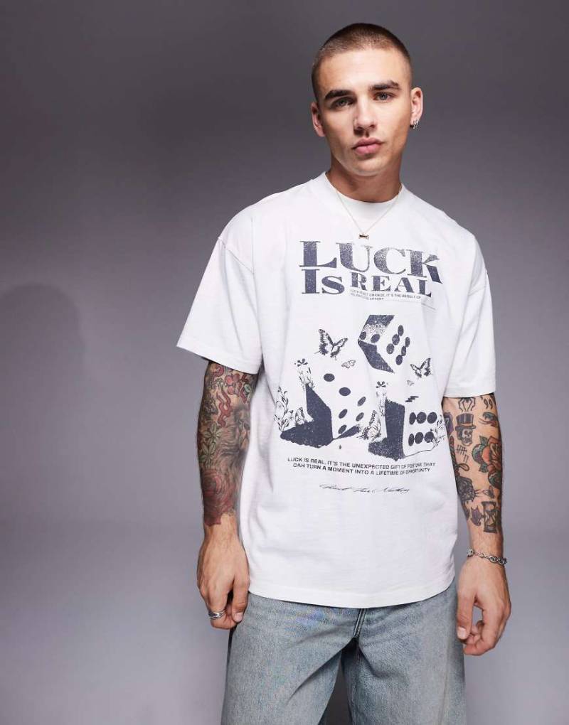 Good For Nothing - Oversize-T-Shirt in Wollweiß mit „Luck"-Print von Good For Nothing