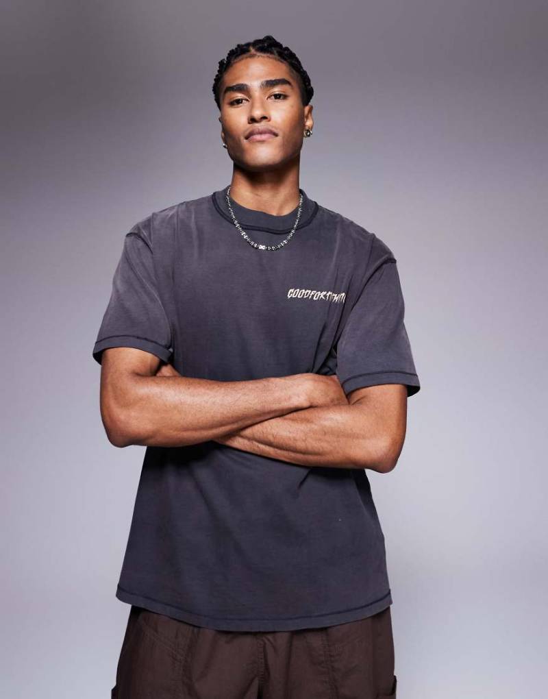 Good For Nothing - T-Shirt in Anthrazit mit Vogel-Print auf dem Rücken-Grau von Good For Nothing