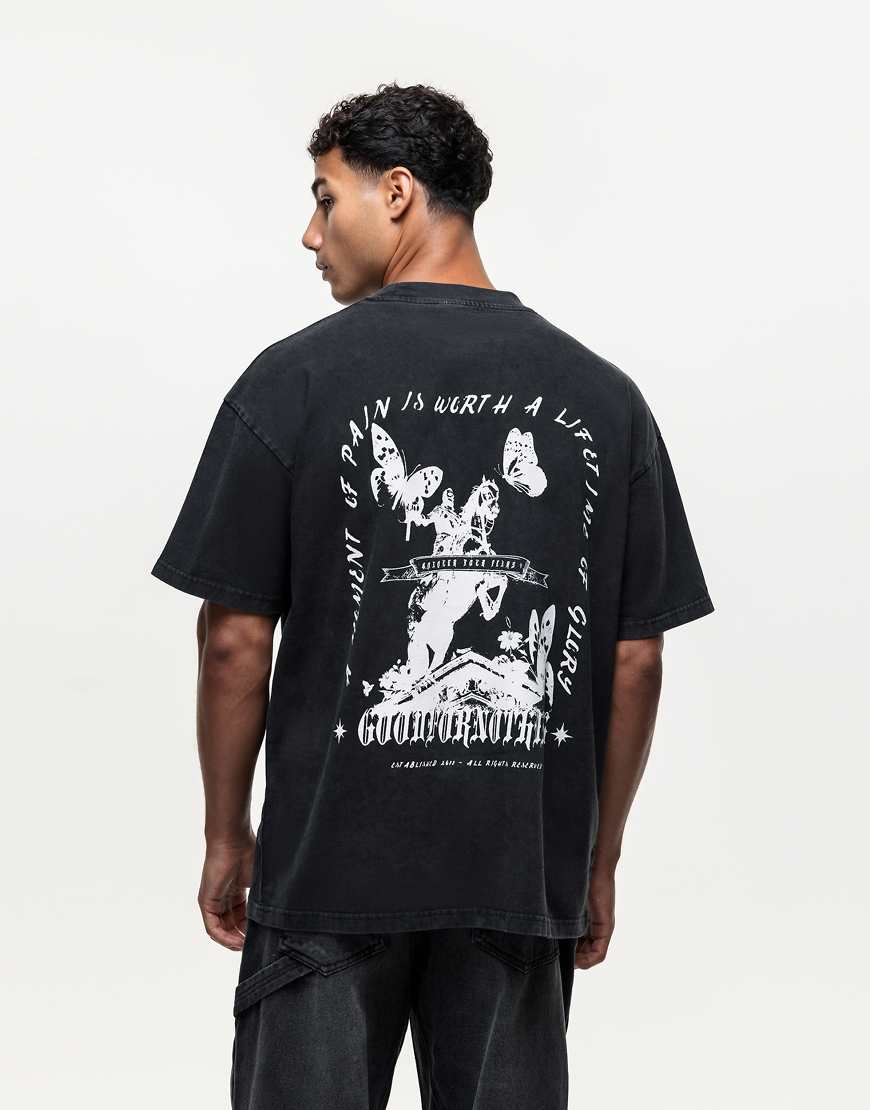 Good For Nothing - T-Shirt in schwarzer Waschung mit Reiter-Print am Rücken von Good For Nothing