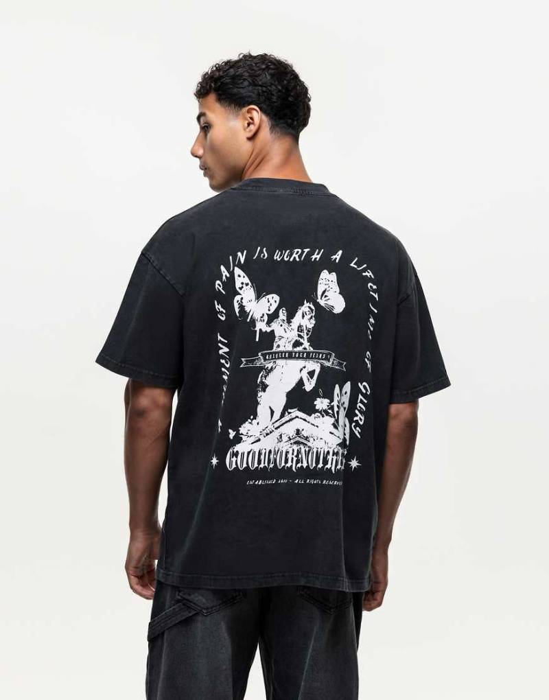 Good For Nothing - T-Shirt in schwarzer Waschung mit Reiter-Print am Rücken von Good For Nothing