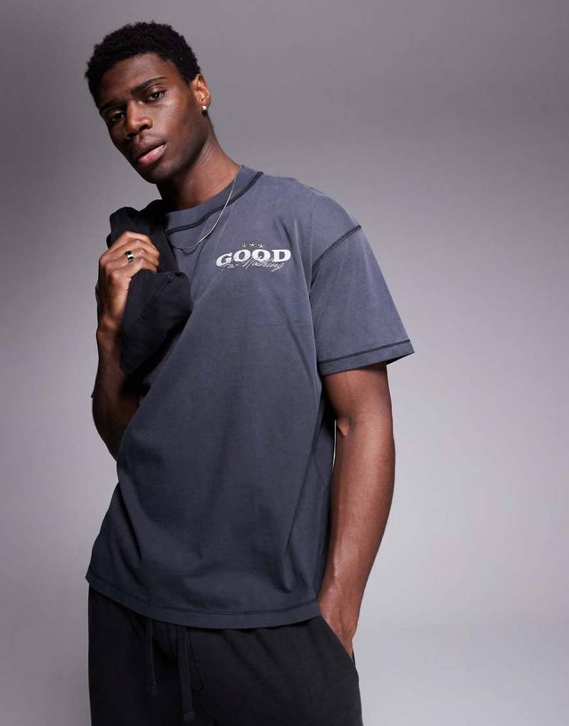 Good For Nothing - T-Shirt in überfärbtem Grau mit Rückenprint von Good For Nothing