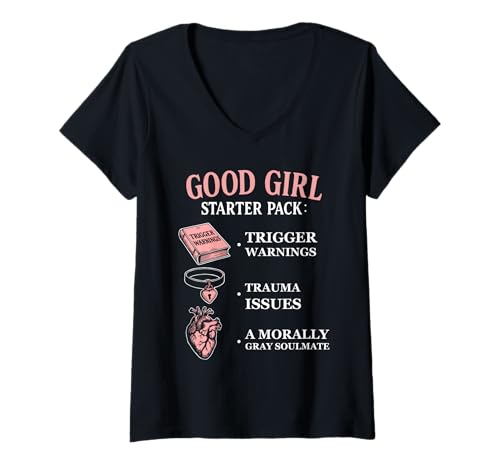 Damen Bücherischer Humor, Schmutzleser, moralisch Grauer Buchliebhaber T-Shirt mit V-Ausschnitt Damen Bücherischer Humor, Schmutzleser, moralisch Grauer Buchliebhaber T-Shirt mit V-Ausschnitt von Good Girl Starter Pack Fantasy Romance Bookworm