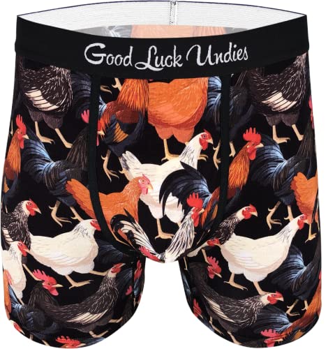 Good Luck Undies Herren Boxershorts mit Hühnern und Hahnen, Unterwäsche - Schwarz - X-Large von Good Luck Sock
