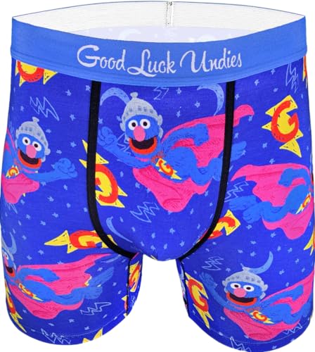 Good Luck Undies Herren Sesamstraße Boxershorts Unterwäsche, Sesamstraße, Super Grover, X-Large von Good Luck Sock