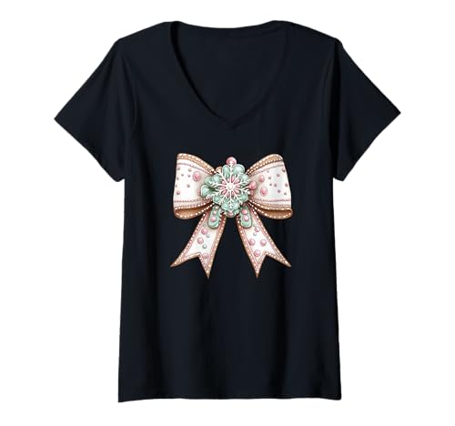 Damen Schleife T-Shirt mit V-Ausschnitt von Good Mood