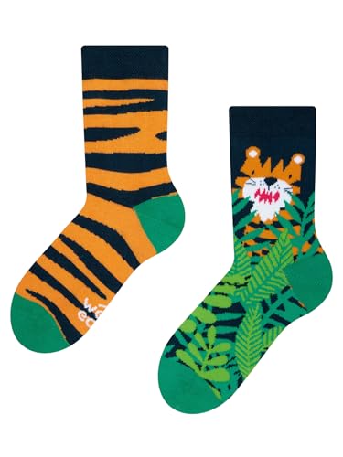 Dedoles Socken Kinder Mädchen Jungen Baumwolle viele lustige Designs Weihnachtssocken 1 Paar, Farbe Grün, Motiv Tiger, Gr. 31-34 von Dedoles