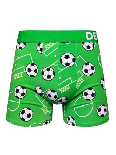 Dedoles Boxershorts Herren & Jungen Unterwäsche Trunks Baumwolle lustige Designs Dinosaurier Hamster Spiele Maulwurf Geschenk, Farbe Grün, Motiv Fußball Unterhose, Gr. L von Dedoles