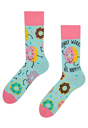 Dedoles Socken Regular normale Höhe Unisex Damen Herren Baumwolle viele lustige Designs Weihnachtssocken 1 Paar, Farbe Blau, Motiv Donuts, Gr. 39-42 von Dedoles