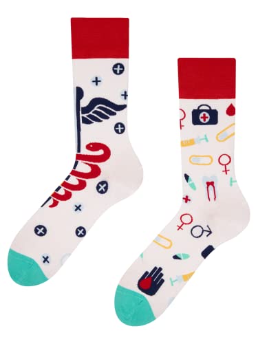 Dedoles Socken Regular normale Höhe Unisex Damen Herren Baumwolle viele lustige Designs Weihnachtssocken 1 Paar, Farbe Weiß, Motiv Gesundheit, Gr. 35-38 von Dedoles