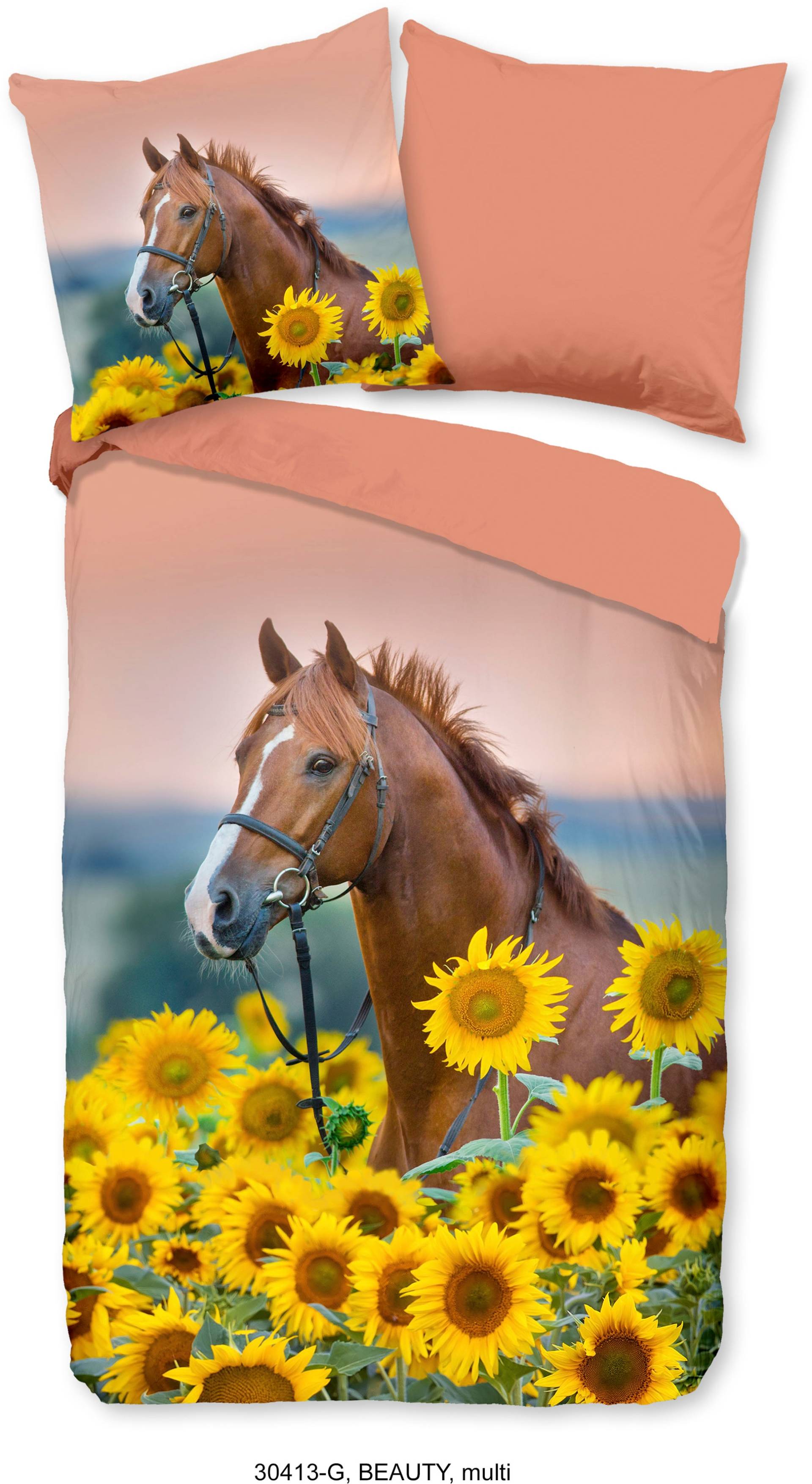 good morning Kinderbettwäsche Beauty Horse Sunflower, (2 tlg.), 100% Baumwolle von Good Morning