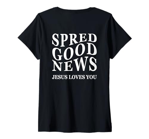 Damen Gute Nachrichten Jesus liebt Dich Inspirierender Backprint Christian T-Shirt mit V-Ausschnitt Damen Gute Nachrichten Jesus liebt Dich Inspirierender Backprint Christian T-Shirt mit V-Ausschnitt von Good News Christian Spread The Love of God Tees