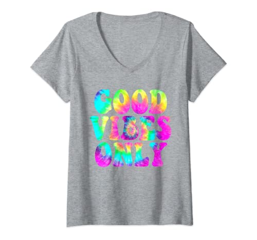 Damen Good Vibes Only Batikfärbung bunt süß Sommer Freizeit Urlaub T-Shirt mit V-Ausschnitt Damen Good Vibes Only Batikfärbung bunt süß Sommer Freizeit Urlaub T-Shirt mit V-Ausschnitt von Good Vibes Only Design