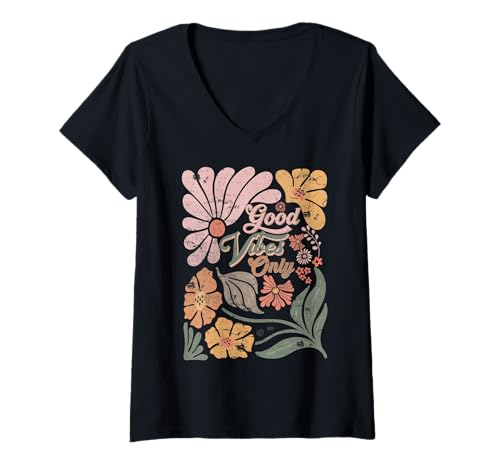 Damen Boho Retro Lustiges Zitat Good Vibes Only Men Women T-Shirt mit V-Ausschnitt Damen Boho Retro Lustiges Zitat Good Vibes Only Men Women T-Shirt mit V-Ausschnitt von Good Vibes Only Saying