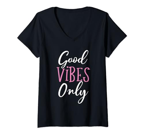 Damen Good Vibes Only T-Shirt - Weiß und Rosa, Damen & Mädchen T-Shirt mit V-Ausschnitt Damen Good Vibes Only T-Shirt - Weiß und Rosa, Damen & Mädchen T-Shirt mit V-Ausschnitt von Good Vibes Only T-Shirt Co.