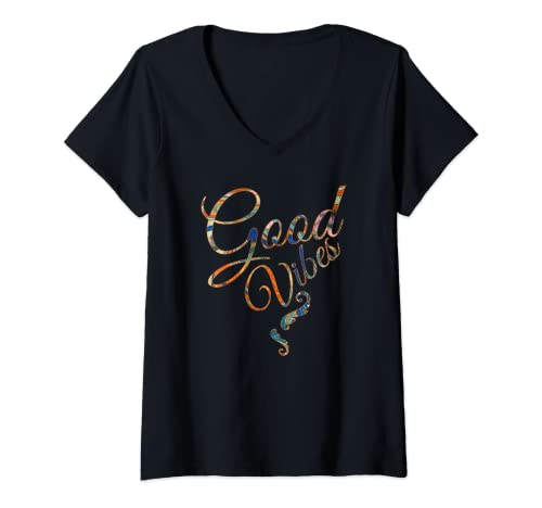 Damen Good Vibes T-Shirt mit V-Ausschnitt Damen Good Vibes T-Shirt mit V-Ausschnitt von Good Vibes Tshirt