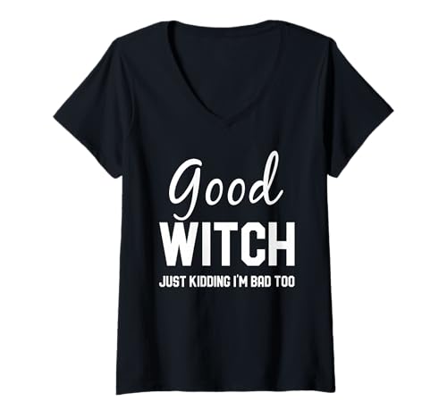 Damen Matching Good Witch Bad Witch BFF Lustiges Halloween T-Shirt mit V-Ausschnitt Damen Matching Good Witch Bad Witch BFF Lustiges Halloween T-Shirt mit V-Ausschnitt von Good Witch Bad Witch Halloween Outfits