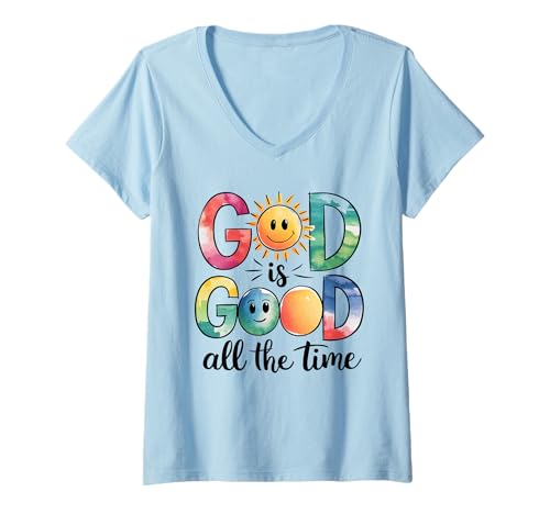 Damen God is Good All The Time Christlicher Bibelvers Jesus Faith T-Shirt mit V-Ausschnitt Damen God is Good All The Time Christlicher Bibelvers Jesus Faith T-Shirt mit V-Ausschnitt von Good is Good Faith and Co