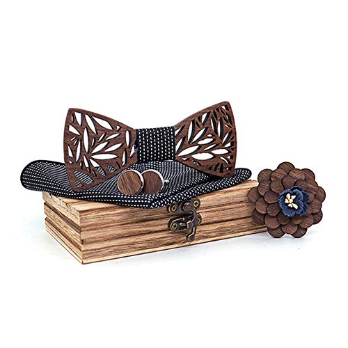 Holzfliege männer holz fliege herren klassische 3d geprägte hölzerne Fliege Set Plaid Quadrat Schal Manschettenknöpfe Lässige Massivholz Umweltschutz Set (C4) von Good partner