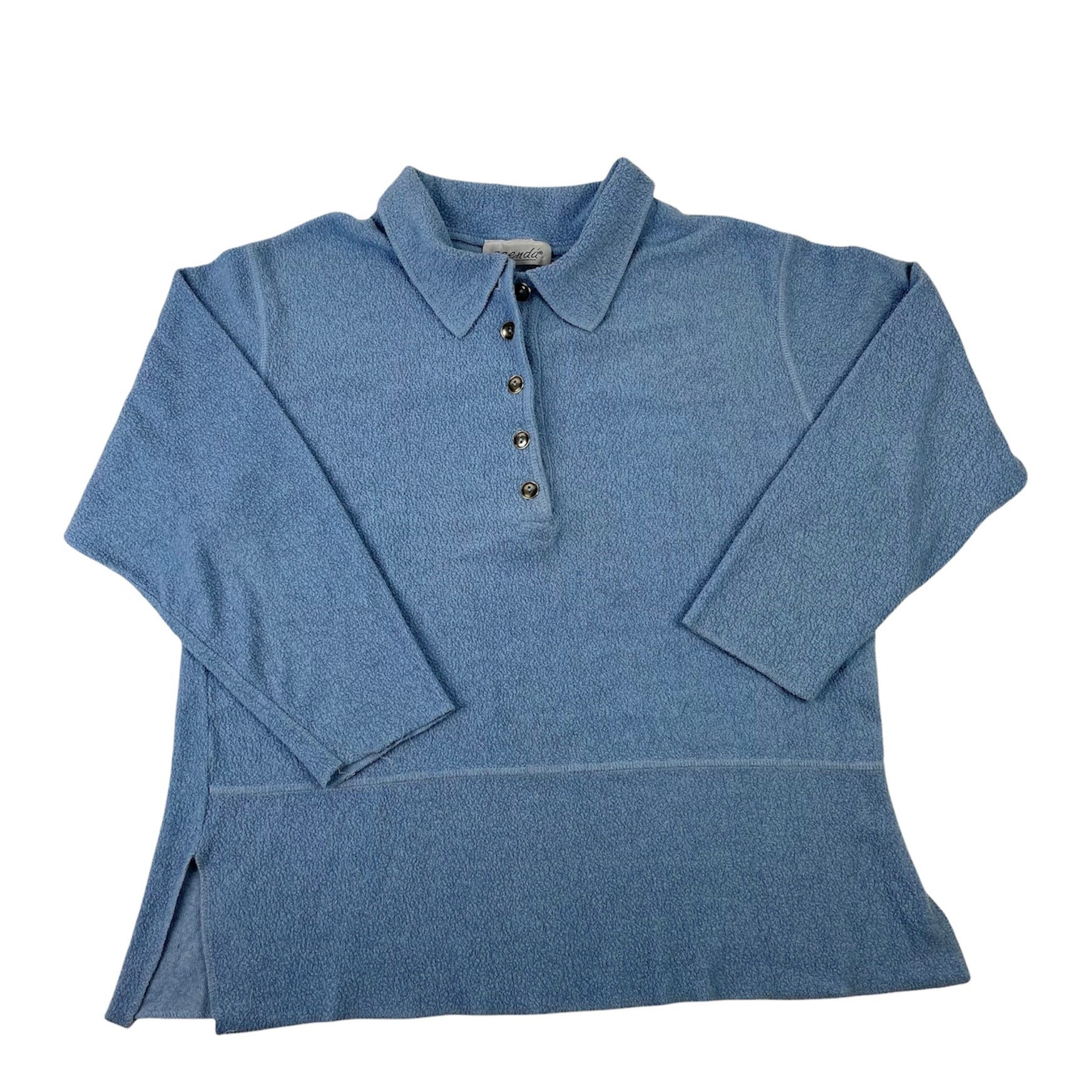 Vintage 80Er Top Henley Kragen Polo Langarm Hellblau Frottee Tuch Damen Medium von GoodGoodsStoreUSA