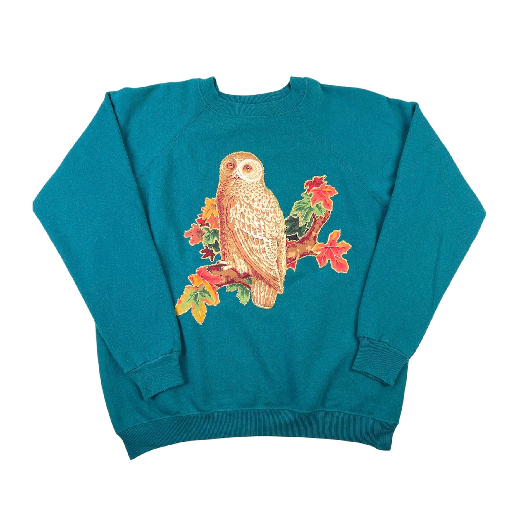 Vintage Sweatshirt Eule Teal Crewneck Pullover Damen Groß/Retro 90Er Glitzer Bild von GoodGoodsStoreUSA