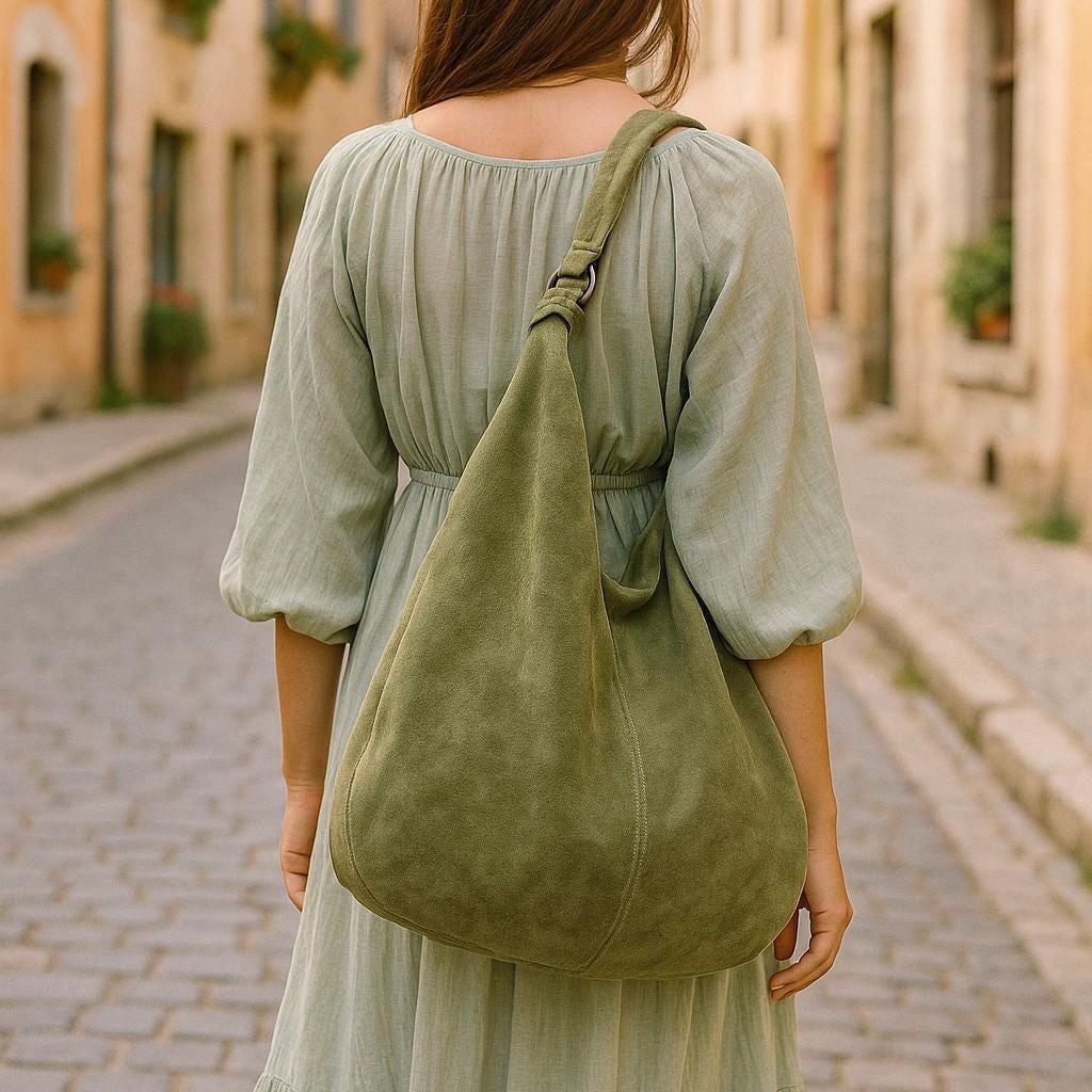 Wildleder Schultertasche, Handtasche Aus Wildleder, Wildledertasche, Shopper, Wildleder Tasche, Hobo Bag, Tote Slouchy Bag, Einkaufstasche von GoodLeather4You