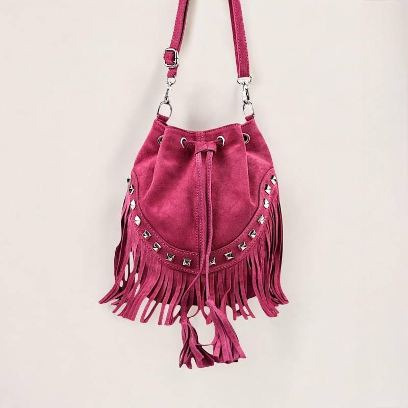 Wildledertasche Mit Fransen, Umhängetasche Damen, Bucket Bag, Fransentasche, Handtasche Wildleder, Slouchy Veloursleder, Crossbody Bag von GoodLeather4You