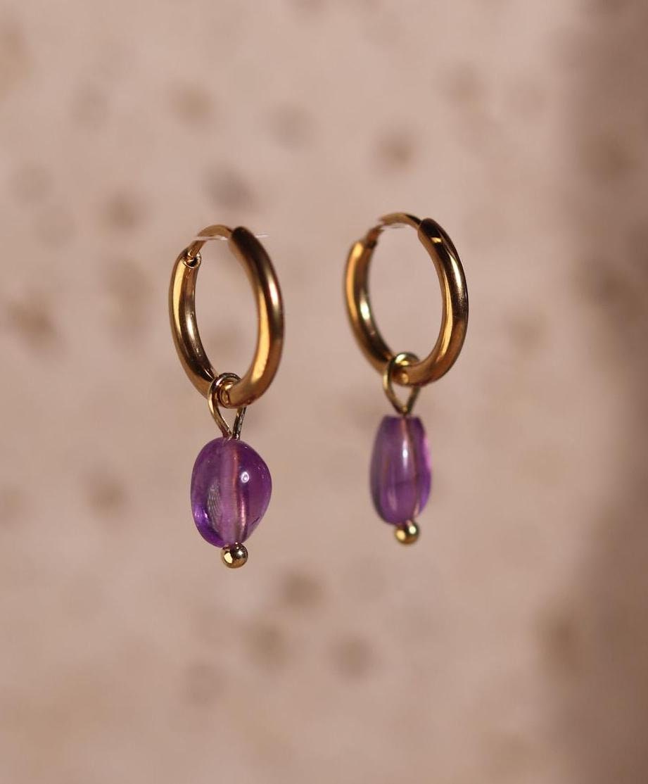 Goodloverz Nature Collection Creolen 14K Vergoldet Mit Amethyst von GoodLoverz