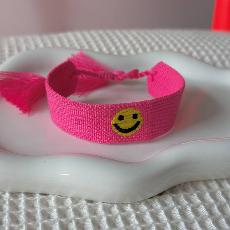 Smiley Textil Armband in Neon-Pink| Gewebtes | Freundschaftsarmband von GoodMoodCologne