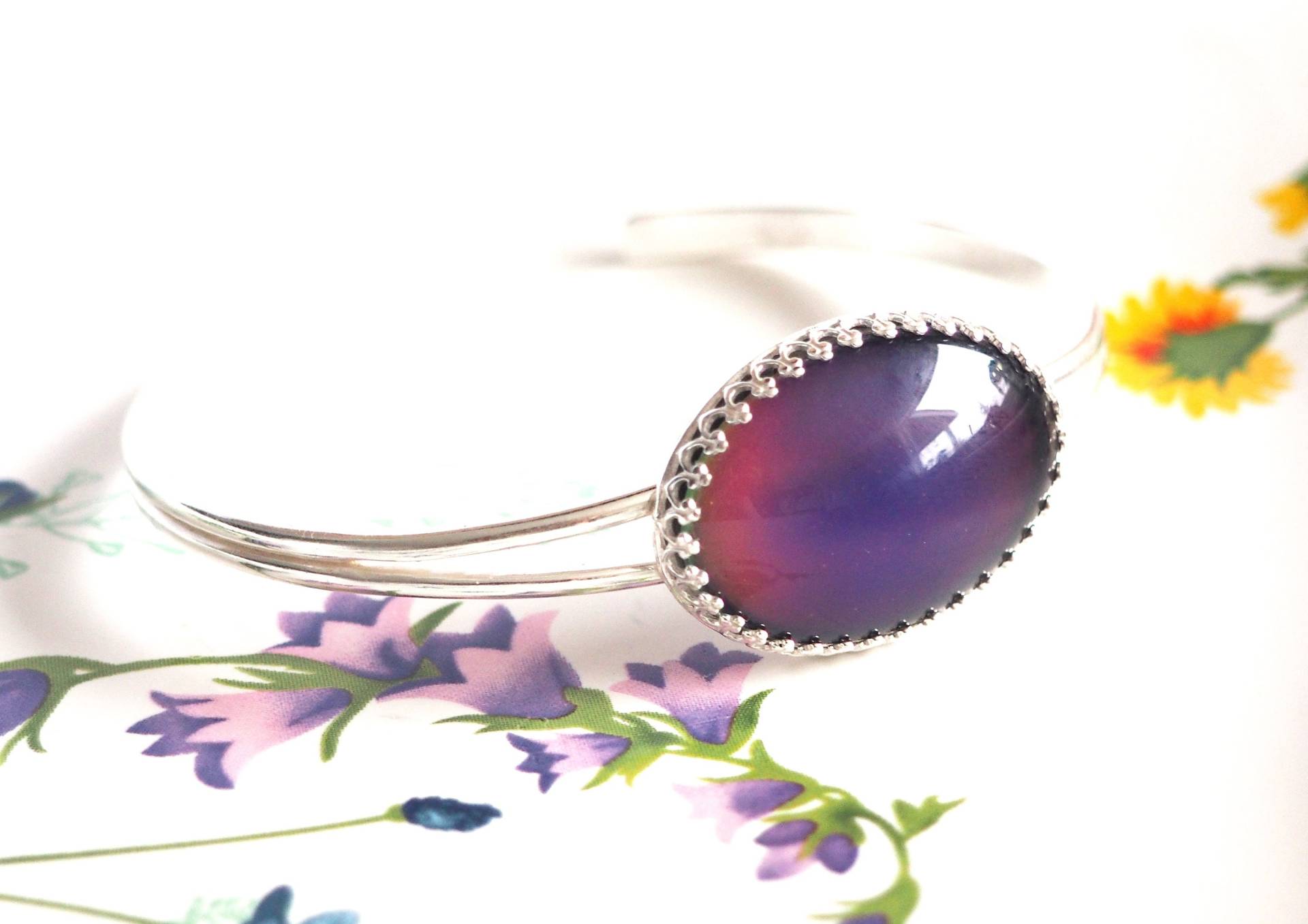 Große Kronen Stimmung Manschette Armband in Sterling Silber Verstellbar, Farbwechsel Große Kronen Stimmung Manschette Armband in Sterling Silber Verstellbar, Farbwechsel von GoodMoodMountain