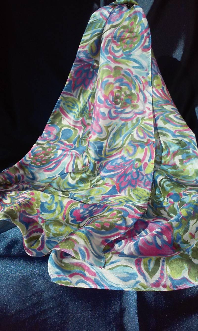 100% Echtes Seide Schal, Blau Rosa Seidenschal, Seidentuch, Blaue Seide, Seidenbandana, Seidenschals, Damen Seidenschal von GoodTasteSerbia