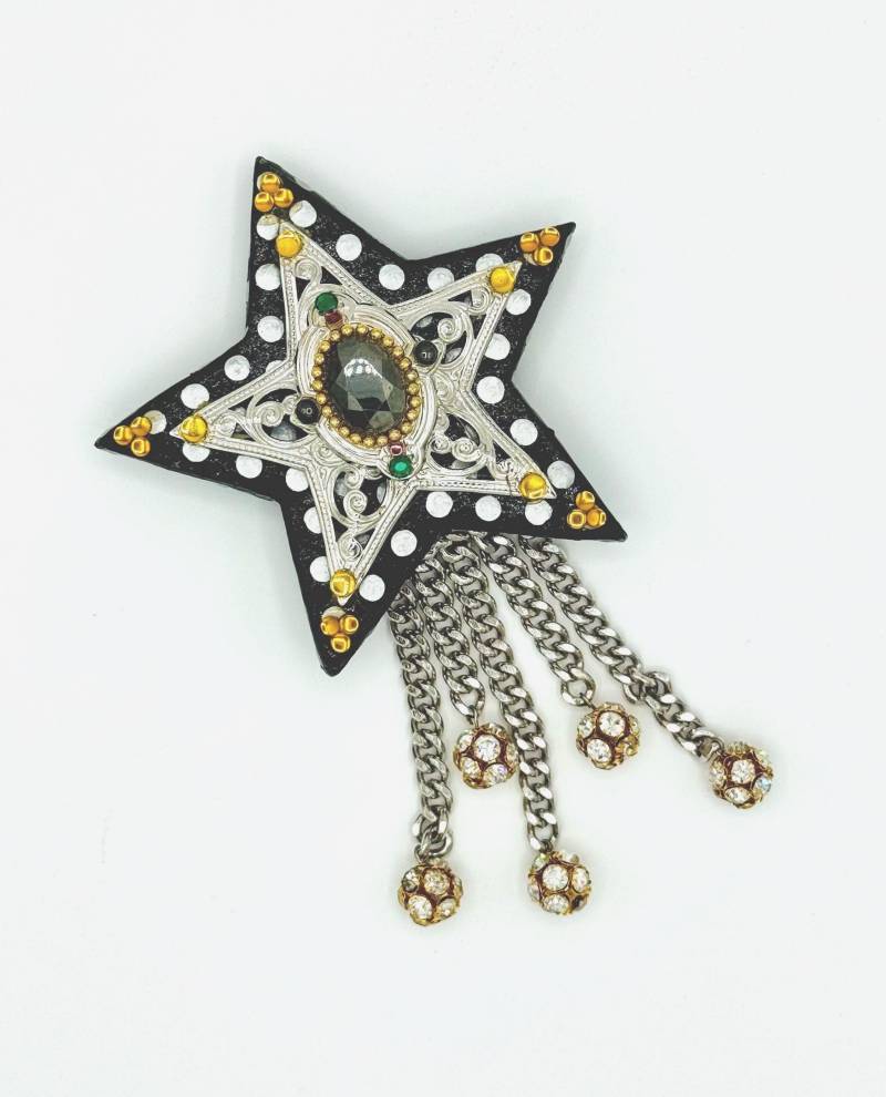 80Er Jahre Signierte Western Star Resin Kristall Bling 18cm Brosche von GoodThingsVintage