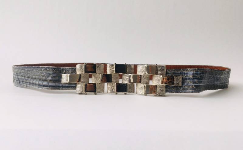 Vintage 80Er Jahre Schlangenleder Gürtel Extragroße Silberfarbene Schnalle, Verstellbar von GoodThingsVintage