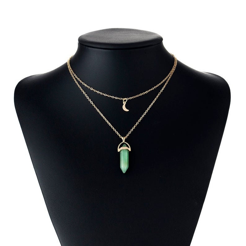 Grüner Fluorit Anhänger Halskette, Multi Strang Halskette Punkt, Punkte Layered Kristall Punkt Anhänger, Mond von GoodVibesGiftShop
