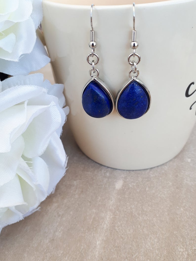 Lapis Lazuli Teardrop Baumeln Ohrringe Sterling Silber Schmuck von GoodVibesGiftShop