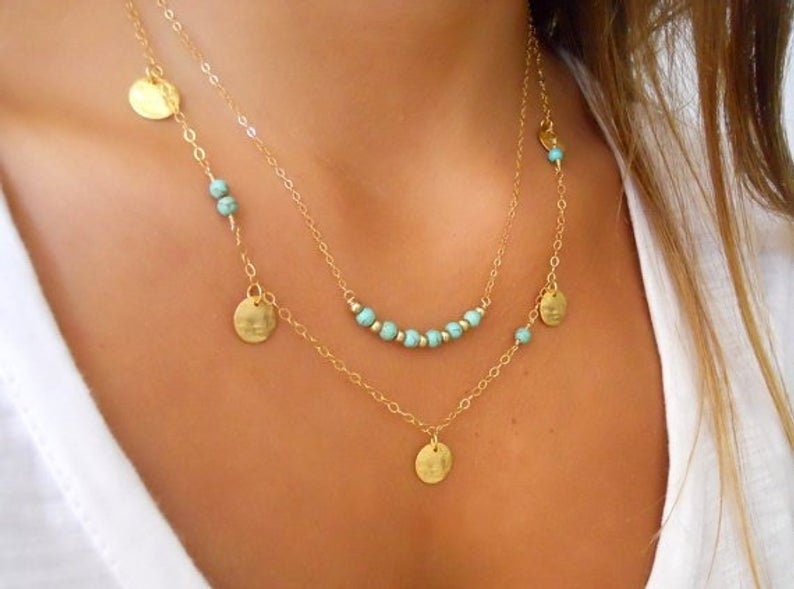 Türkis Halskette Gold Multi Strand Charm Anhänger von GoodVibesGiftShop