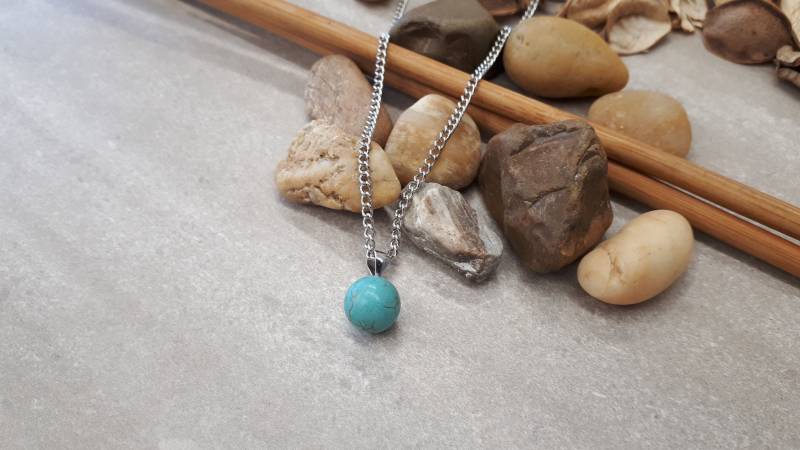 Türkis Kreis Halskette - Ball Anhänger Sterling Silber 925Er Runder Silberschmuck von GoodVibesGiftShop