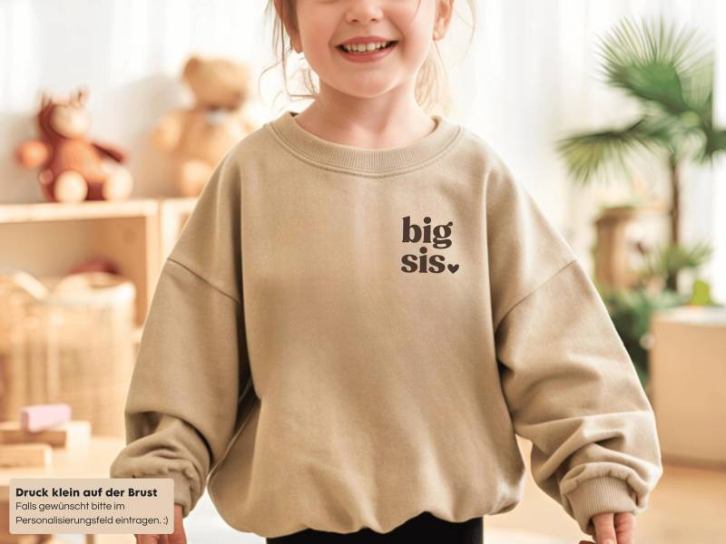 Pullover "Big Sis" Oder Wunschtext in Beige Mit Herz I Wähle Aus 3 Druckfarben Zu Geschwister Outfit Kombinierbar Verkündung 2. Kind von GoodbyeSocks