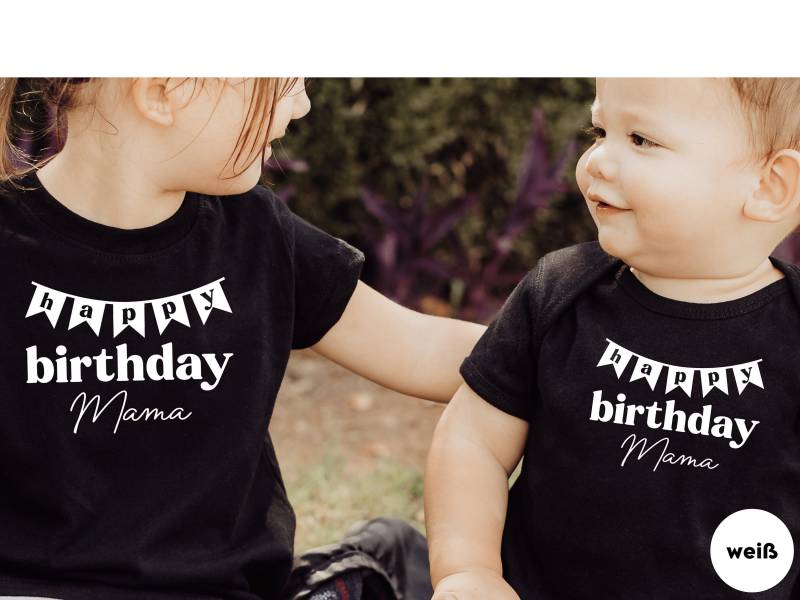 Schwarzes T-Shirt Oder Baby Body I Happy Birthday Mama Wunschtext Mit Wimpel Geburtstags Überraschung Papa/Opa Oma Name von GoodbyeSocks