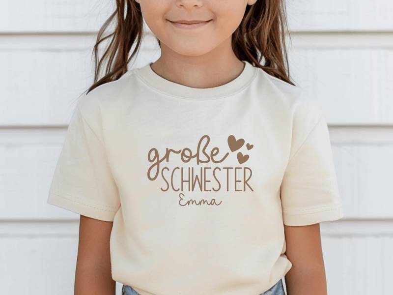 T-Shirt "Große Schwester" Mit Herzen, Personalisierbar Namen I Wähle Aus 5 Farben Geschenk Schwangerschaftsverkündung Zweites Kind von GoodbyeSocks
