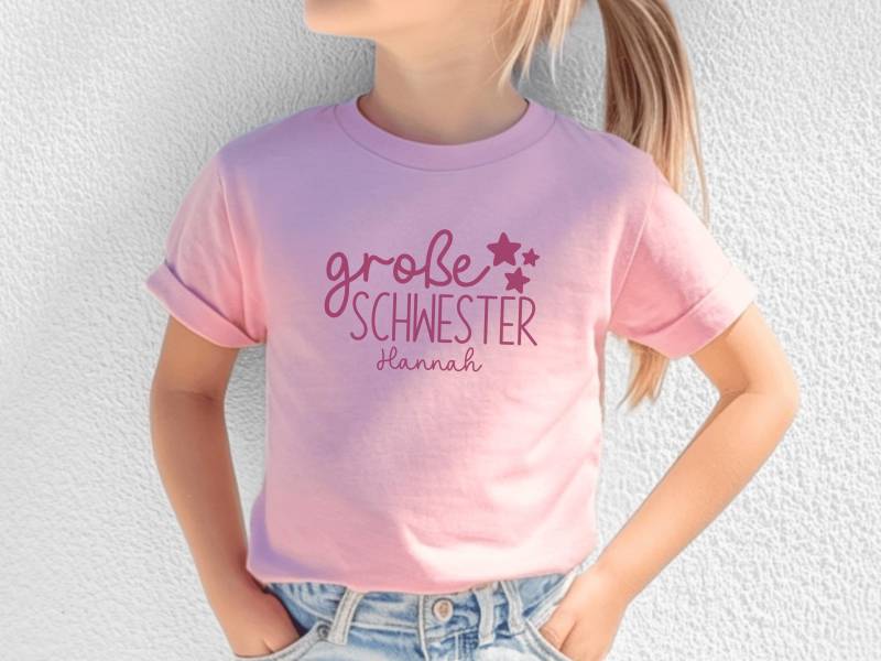 T-Shirt "Große Schwester" Mit Sternen, Personalisierbar Namen I Wähle Aus 5 Farben Geschenk Schwangerschaftsverkündung Zweites Kind von GoodbyeSocks