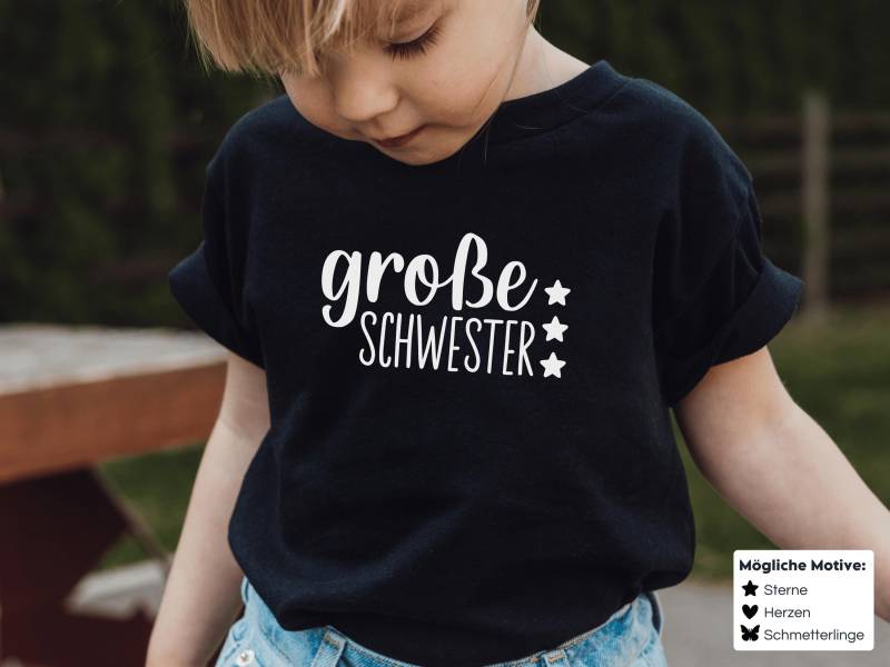 T-Shirt "Große Schwester" Sterne, Personalisierbar Mit Namen + Motiven I Wähle Aus 5 Farben Geschenk Schwangerschaftsverkündung 2. Kind von GoodbyeSocks