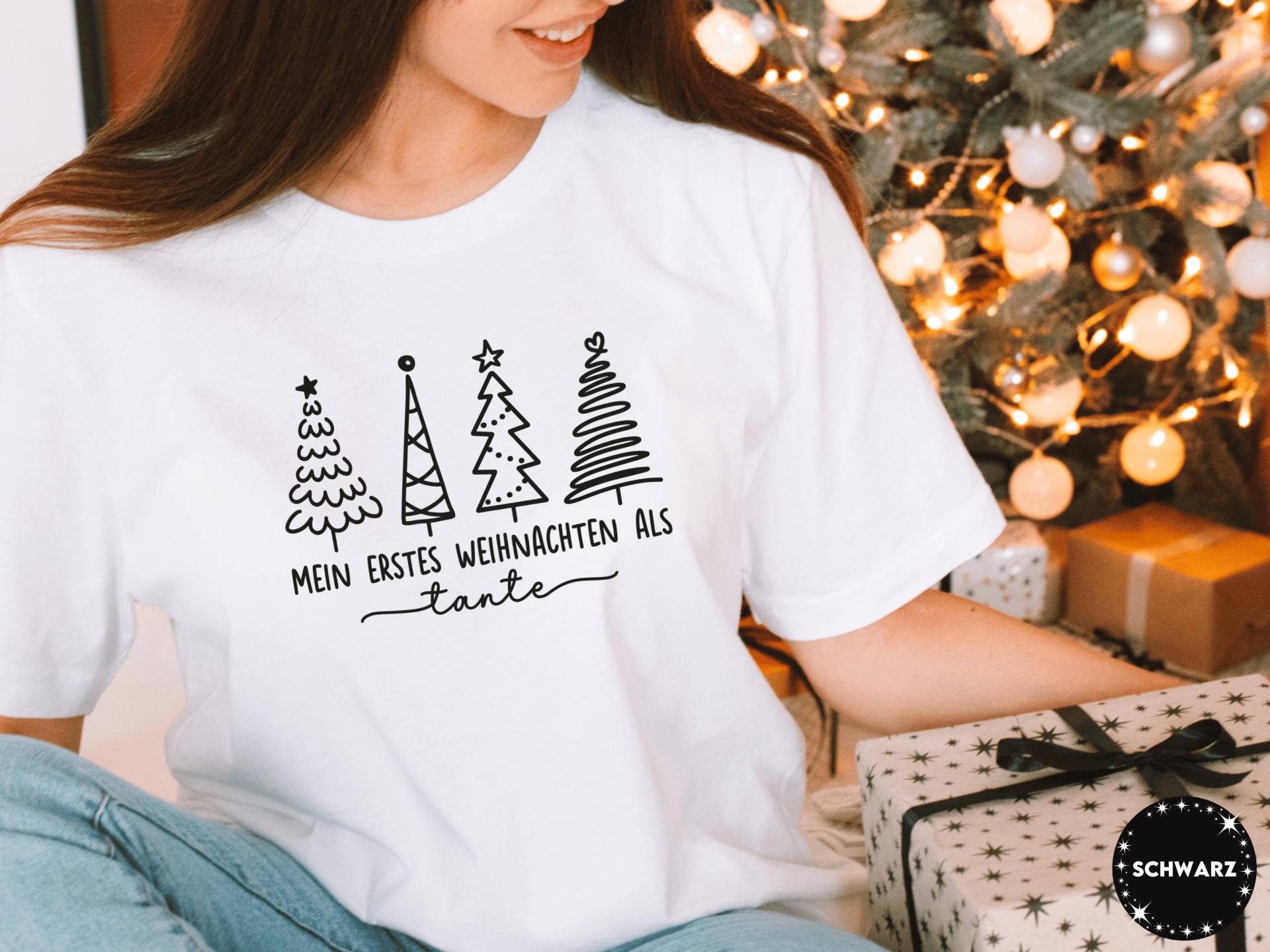 T-Shirt "Mein Erstes Weihnachten Als Tante" Mit Tannenbäumen & Wunschtext Z.b. Mama/Papa Onkel Oma Opa I Weihnachtsoutfit Familie von GoodbyeSocks