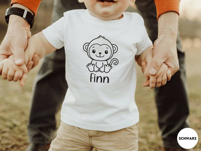 T-Shirt Mit Affe, Personalisiert Namen I Geschenk Baby Babyparty Junge Und Mädchen Wunschfarbe Wählbar von GoodbyeSocks