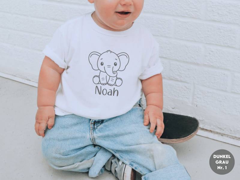 T-Shirt Mit Elefant I Personalisiert Namen Geschenk Baby Babyparty Junge Und Mädchen Wunschfarbe Wählbar von GoodbyeSocks