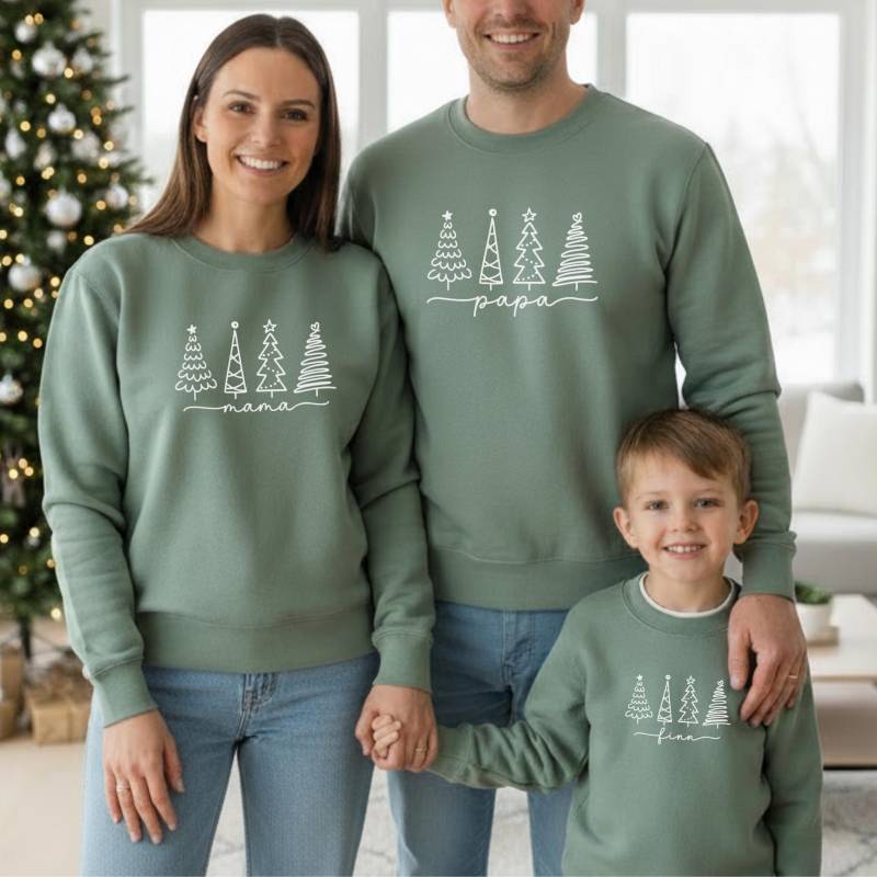 Weihnachts-Pullover Personalisiert Mit Name Und/Oder Wunschtext I Tannenbäume Zu Familien Weihnachtsoutfit Kombinierbar Sweatshirt Pulli von GoodbyeSocks