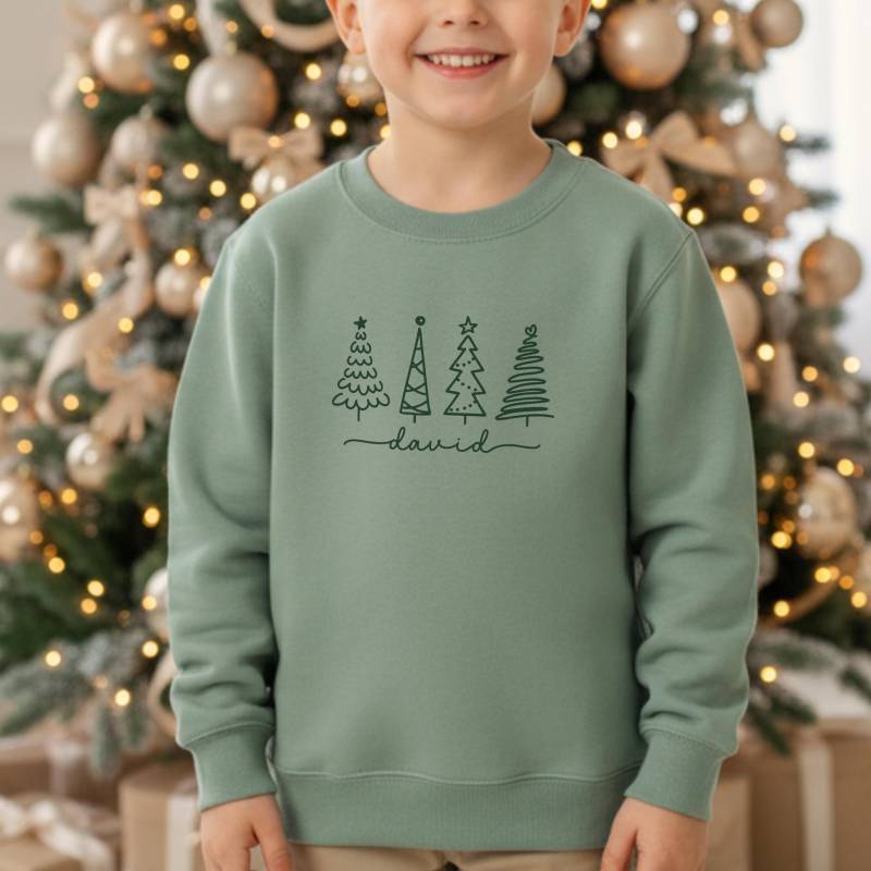 Weihnachts-Pullover Personalisiert Mit Name Und/Oder Wunschtext I Tannenbäume Zu Familien Weihnachtsoutfit Kombinierbar Sweatshirt Pulli von GoodbyeSocks